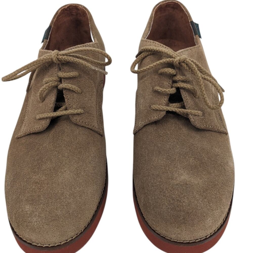 Vintage BASS "Breck" T965 Tan Buff Suede Derby Buck Shoes Lace-Up Size 10M NWOT